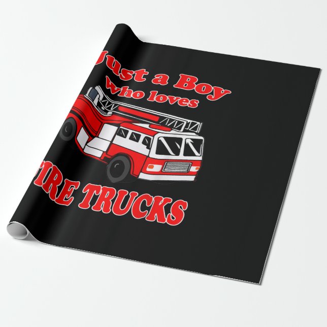 Just Boy Who Loves Firetruck & Toddler Firefighter Wrapping Paper (Unrolled)