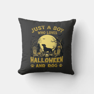 Just Boy Who Loves Halloween Dog Full Moon Throw Pillow