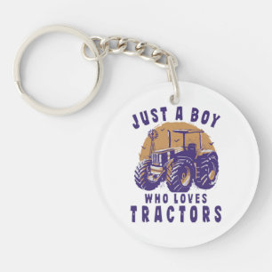 Just Boy Who Loves Tractors Farm Trucks Keychain