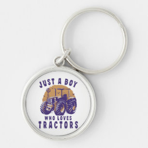 Just Boy Who Loves Tractors Farm Trucks Keychain