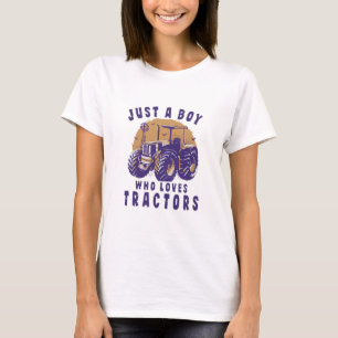Just Boy Who Loves Tractors Farm Trucks T-Shirt
