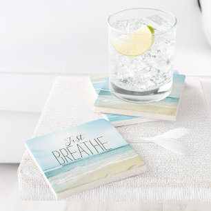 Just Breathe at the Beach Stone Coaster