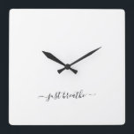 Just breathe black elegant script yoga large clock<br><div class="desc">Modern yoga clock with a chic white background and an elegant hand lettered black script with the quote "just breathe".</div>