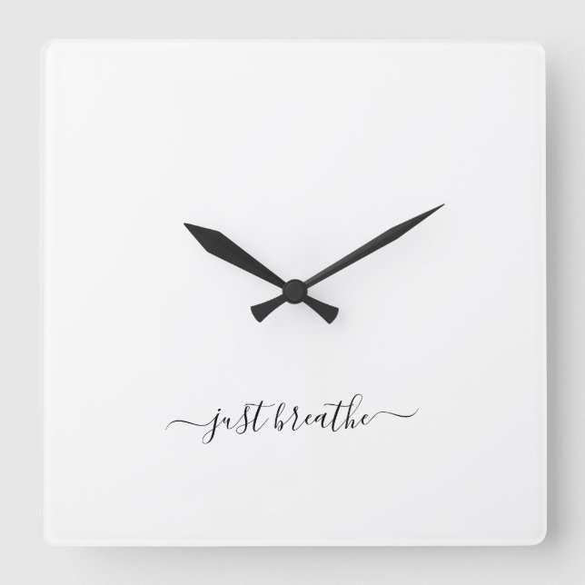 Just breathe black elegant script yoga large clock (Front)