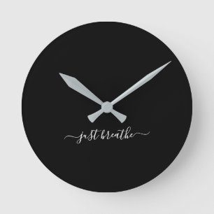 Just breathe black elegant script yoga large clock