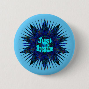 Just Breathe Blue Yoga Star,   2 Inch Round Button