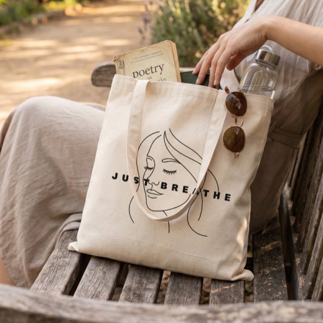 Just Breathe Canvas Tote Bag | Minimalist Line (Creator Uploaded)