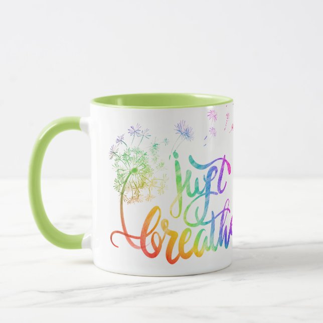 Just breathe |  dandelion blowing in the wind  mug (Left)