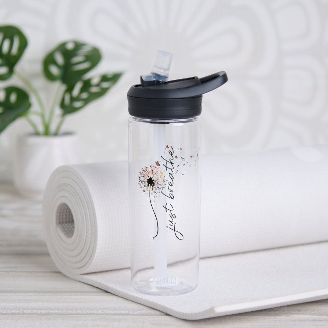 Just Breathe Dandelion Blowing in Wind  Water Bottle (Yoga (Rotated))