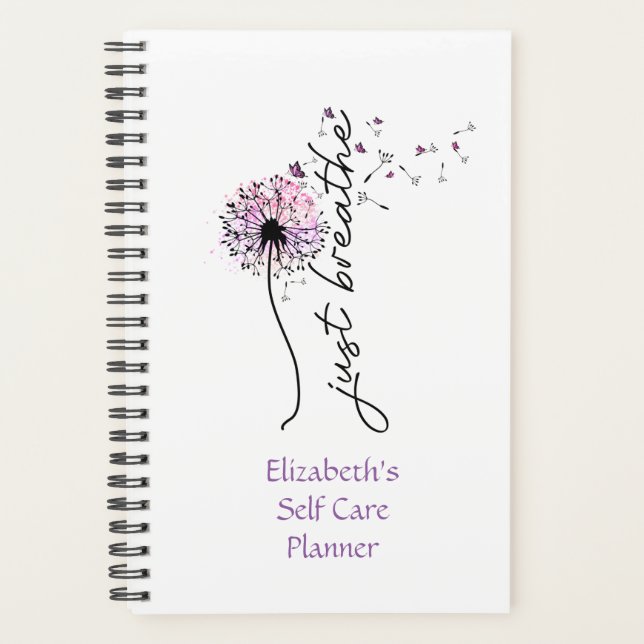 Just Breathe Dandelion Butterfly Self Care Yoga  Planner (Front)