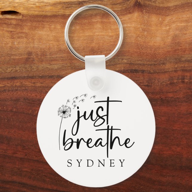 Just Breathe Dandelion Custom Name Keychain (Back)