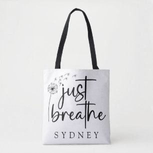 Just Breathe Dandelion Custom Name Tote Bag