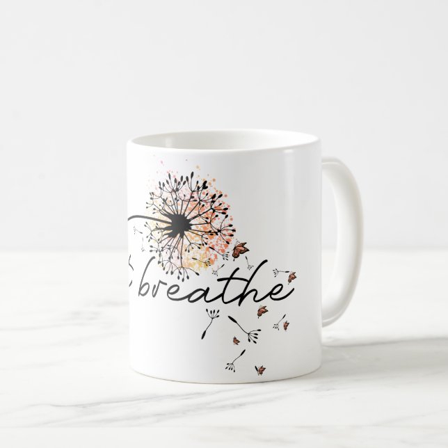 Just Breathe Dandelion Inspiration Yoga Encourage Coffee Mug (Front Right)