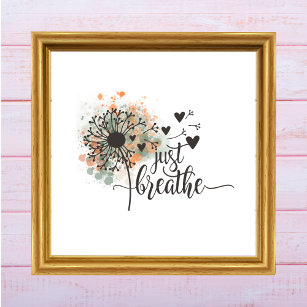 Just Breathe Dandelion with Hearts Yoga Encourage Poster