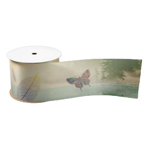 Just Breathe Leaves Butterfly Citrus Mountain  Satin Ribbon
