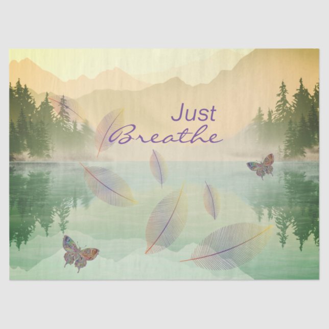 Just Breathe Leaves Butterfly Gold Mountain  Tissue Paper (Front)