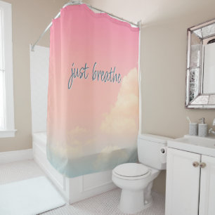JUST BREATHE Life Quote Pink Sky Clouds