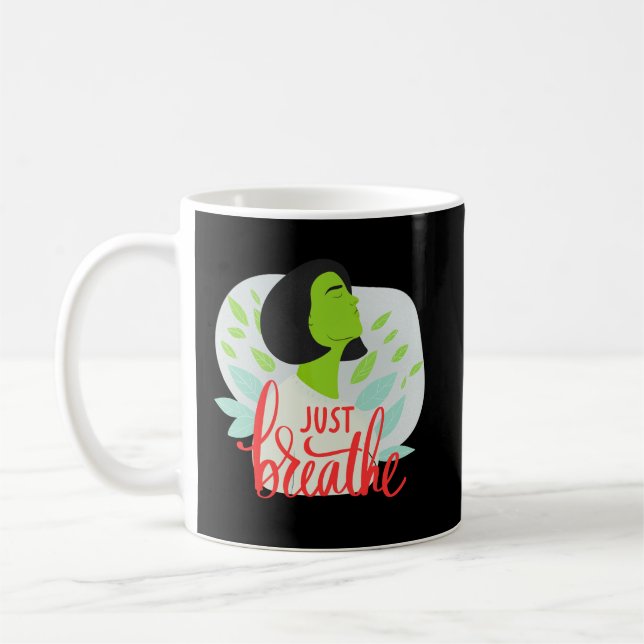 Just Breathe Mindfulness Quote Mug for Daily Calm (Left)
