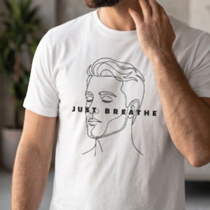 Just Breathe Minimalist White T-Shirt Line Art
