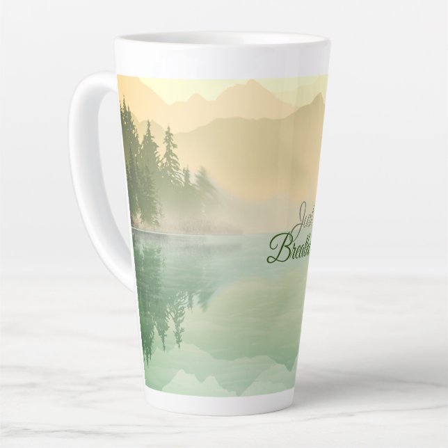 Just Breathe Mountain Forest Gold Green  Giant Cof Latte Mug (Left Angle)