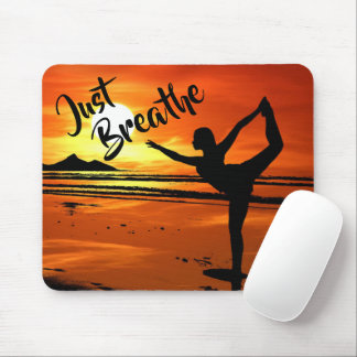 Just Breathe Peaceful Yoga Pose on Beach at Sunset Mouse Pad