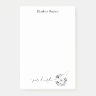 Just Breathe Quote Dandelion in the Wind Script Post-it Notes
