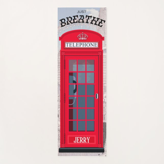 'JUST BREATHE' Red London Phone Booth Yoga Mat (Front)