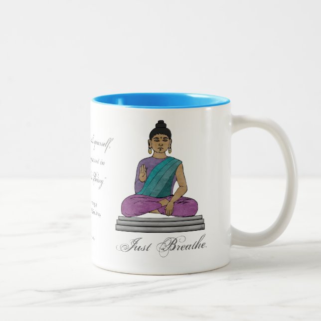 Just Breathe Sitting Buddha - Personalized Two-Tone Coffee Mug (Right)