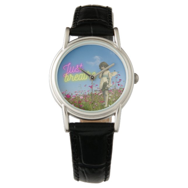 Just Breathe Vintage Angel Altered Art  Watch (Front)