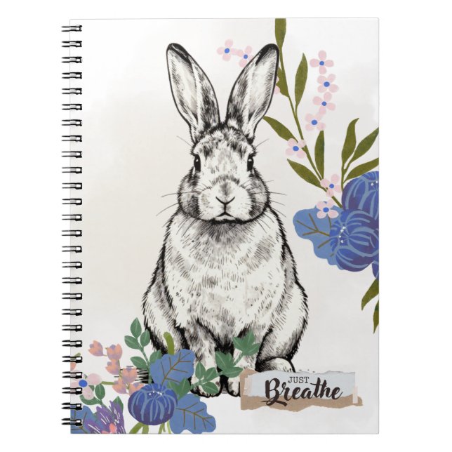 "Just Breathe" Vintage Bunny Rabbit Notebook (Front)