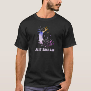 Just Breathe Yoga New Age Meditation Moon and Lotu T-Shirt