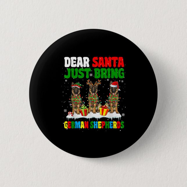 Just Bring German Shepherds Xmas Three Santa Reind 2 Inch Round Button (Front)