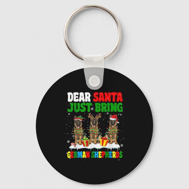 Just Bring German Shepherds Xmas Three Santa Reind Keychain (Front)