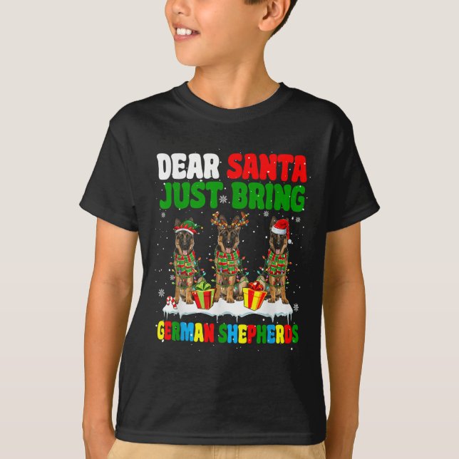 Just Bring German Shepherds Xmas Three Santa Reind T-Shirt (Front)