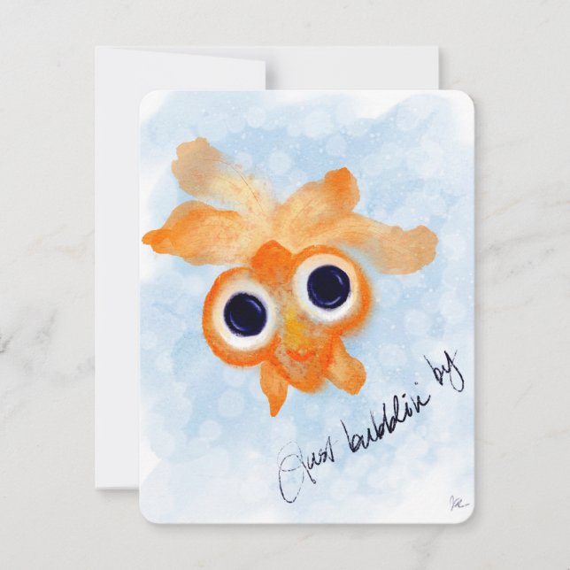 Just Bubblin By Watercolor Goldfish Flat Notecard (Front)