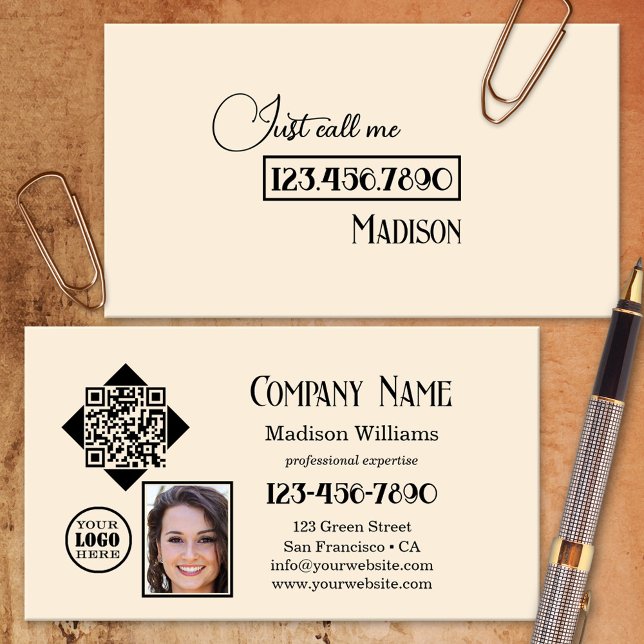 Just Call Me Simple QR Code Photo Logo Business Card (Creator Uploaded)