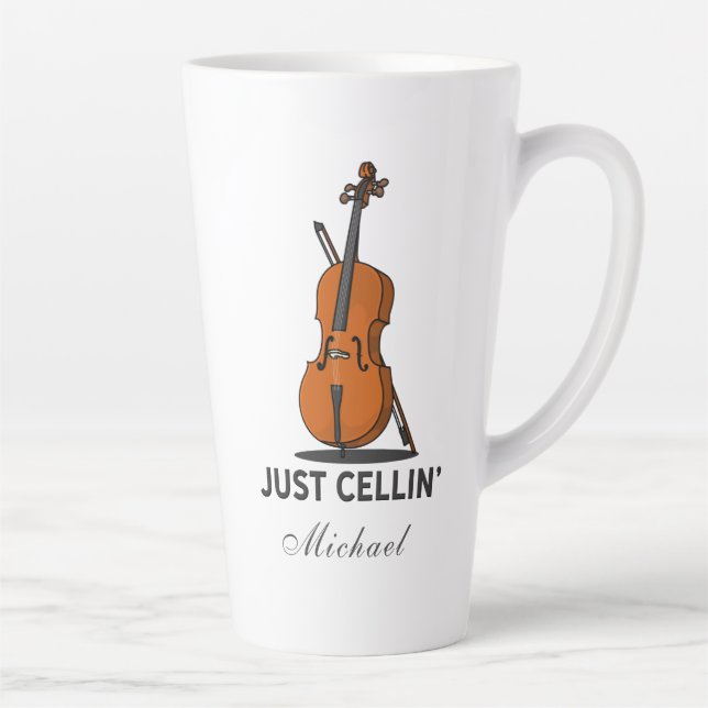 Just Cellin Cellist Performance Music Cello Latte Mug (Right)