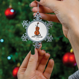 Just Cellin Cellist Performance Music Personalized Snowflake Pewter Christmas Ornament