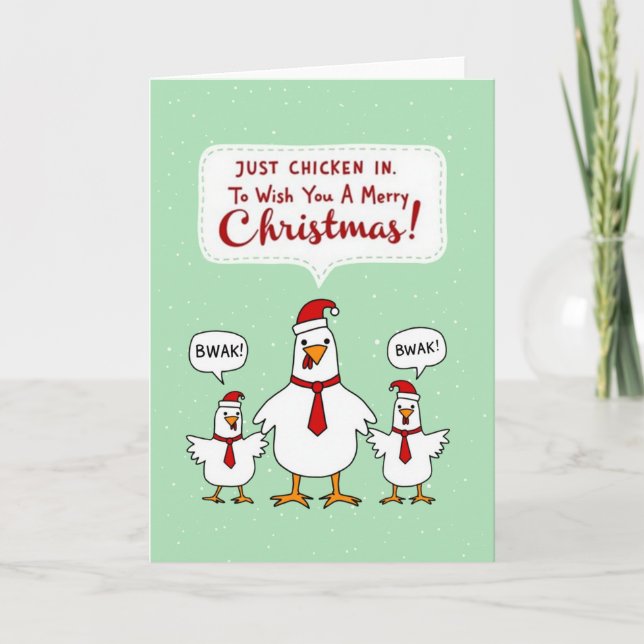 Just Chicken In Pun Funny Christmas Holiday Card (Front)