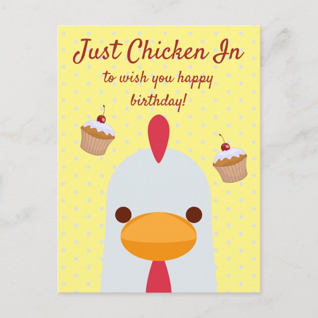 Just Chicken In Simple Funny Yellow Happy Birthday Postcard (Front)