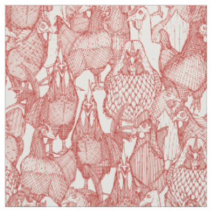 just chickens poppy red natural fabric