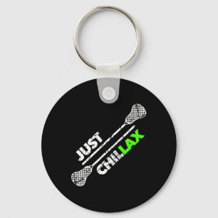 Just Chillax Chill Lax Lacrosse Stick Green  Keychain