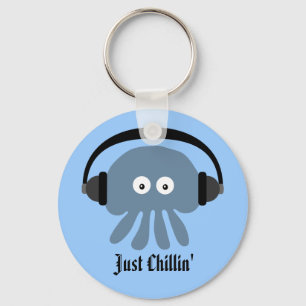 Just Chillin' Blue Jellyfish With Headphones Keychain