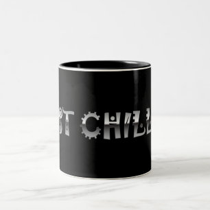 Just Chillin Cool Silver Metal Type Industrial Two-Tone Coffee Mug