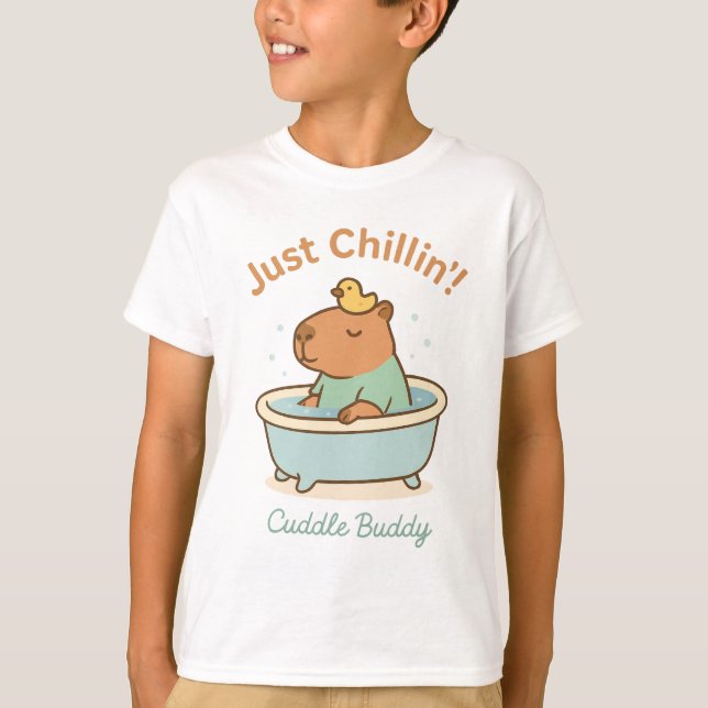 Just Chillin' – Cute Capybara in Bathtub funny Ani T-Shirt (Front)