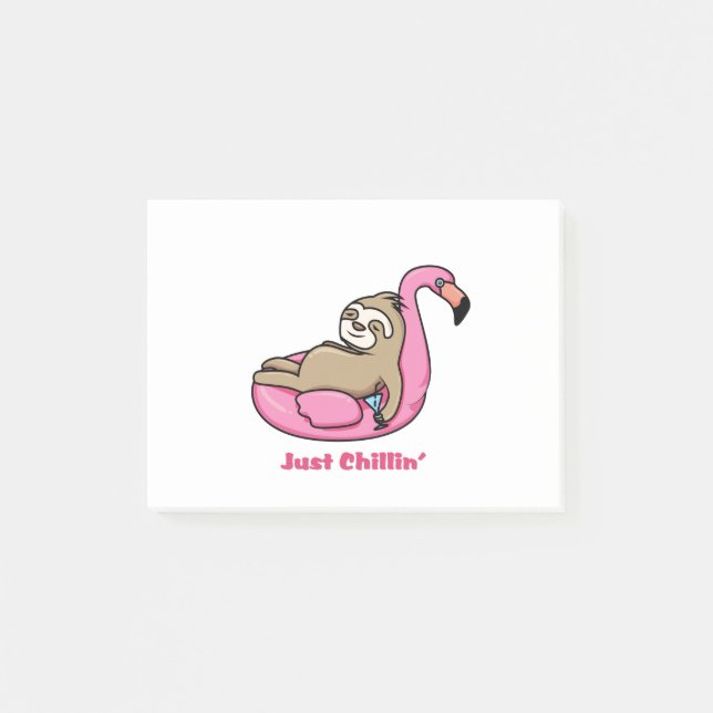 JUST CHILLIN' - Lazy Sloth & Pink Flamingo Post-it Notes (Front)