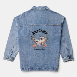 Just Chillin': Life's Purrfect Hammock Cat T-Shirt Denim Jacket