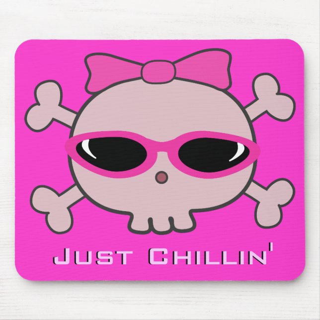 Just Chillin' Pink Cartoon Skull With Sunglasses Mouse Pad (Front)