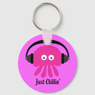 Just Chillin' Pink Jellyfish With Headphones Keychain