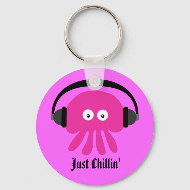 Just Chillin' Pink Jellyfish With Headphones Keychain (Front)
